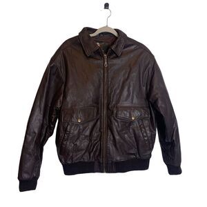 Vanguard Leather of America Jacket Mens Large Bomber Flight Brown Zip Front Coat